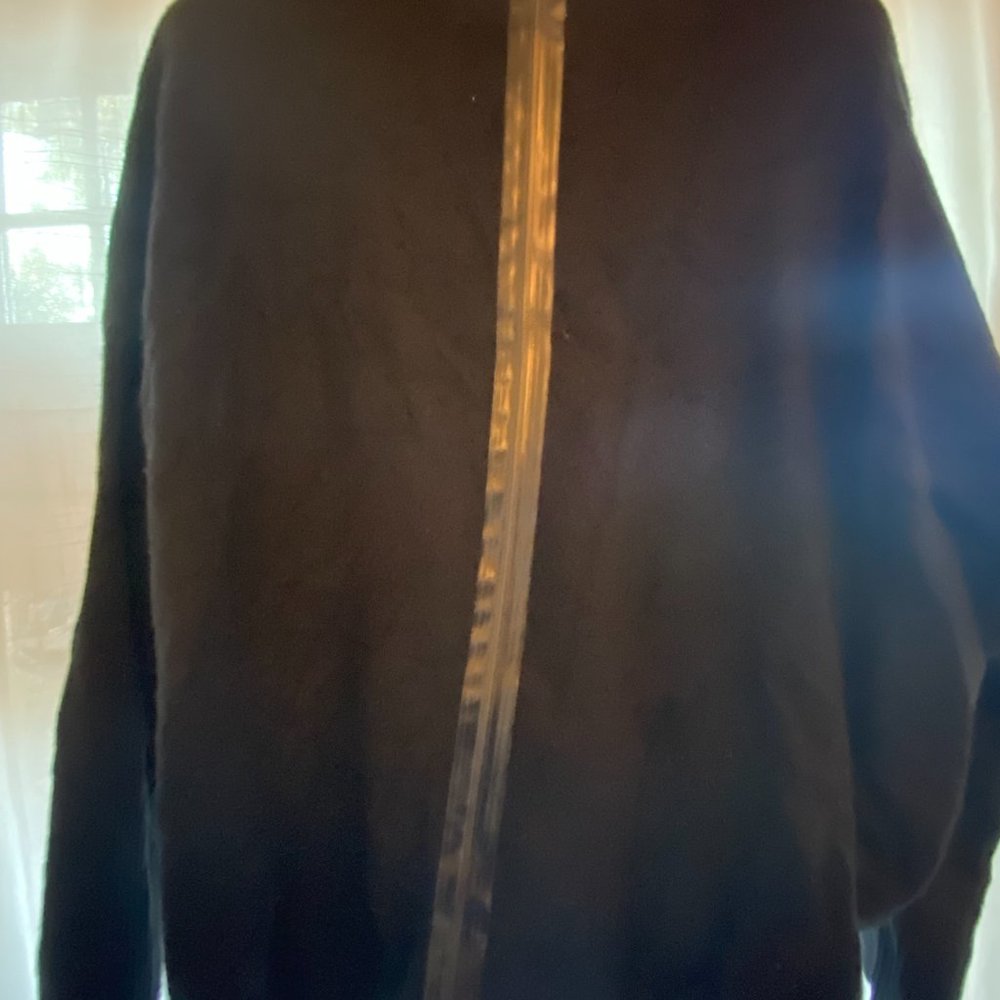 Women's Cashmere Black Sweater with Leather Zipper on Back